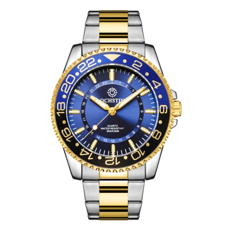 OCHSTIN 7019D Multifunctional Quartz Waterproof Luminous Steel Strap Men Watch(Blue+Gold) - Immagine 1