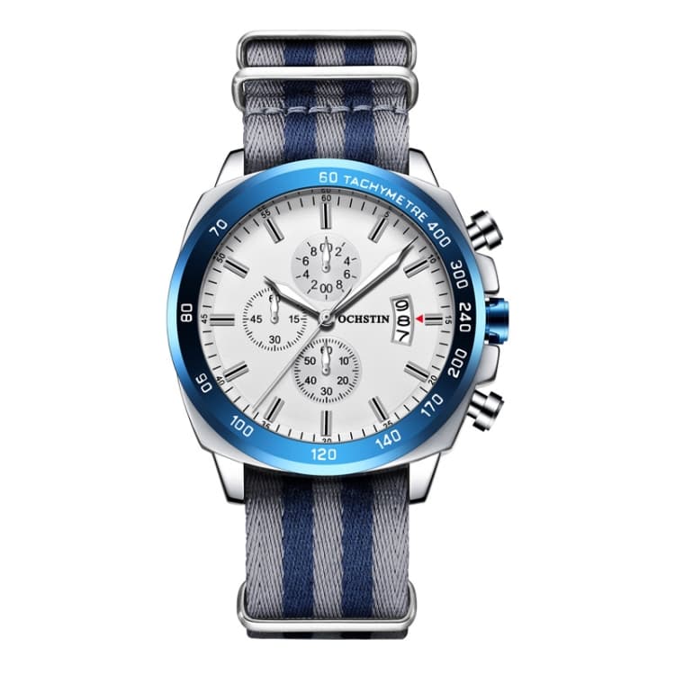 OCHSTIN 7079 Multifunctional Quartz Waterproof Luminous Steel Strap Men Watch(Silver Blue) - Immagine 1