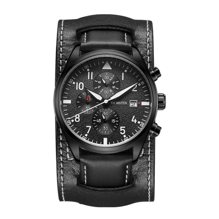 Ochstin 7227 Orologio al quarzo multifunzionale in pelle impermeabile per polso da uomo (Nero+Nero) - Immagine 1