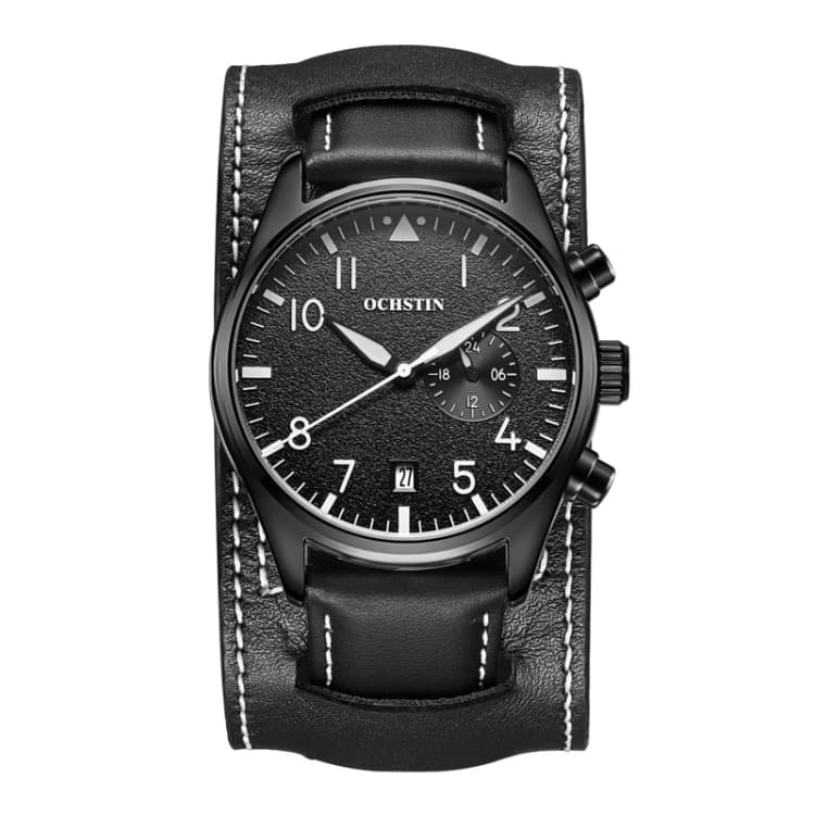 Ochstin 7228 Orologio al quarzo multifunzionale in pelle impermeabile per polso da uomo (nero+bianco) - Immagine 1