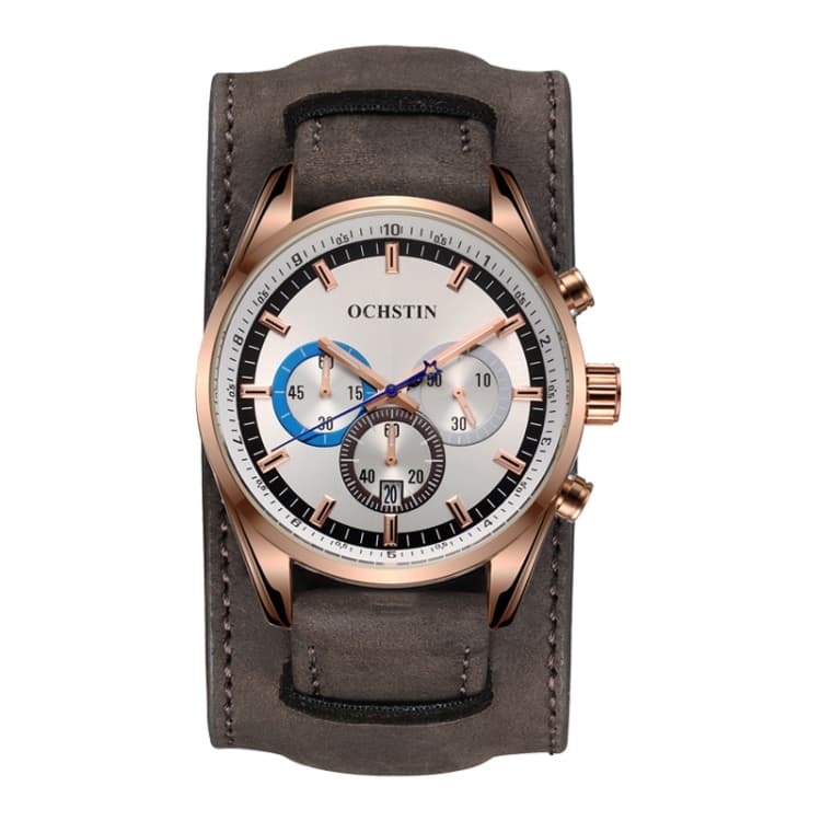 Ochstin 7229 Orologio al quarzo multifunzionale in pelle impermeabile luminoso da polso (Oro rosa + Marrone scuro) - Immagine 1