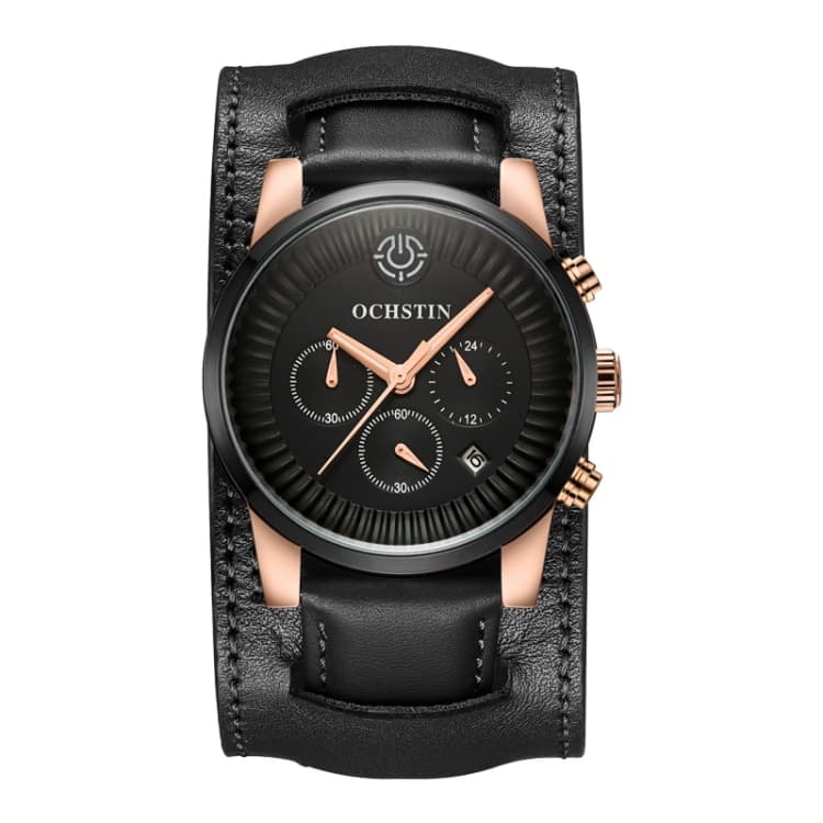 Ochstin 7232 Orologio al quarzo multifunzionale in pelle impermeabile da polso (Rosa oro + Nero) - Immagine 1
