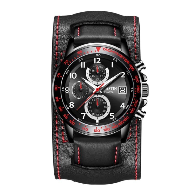Ochstin 7233 Orologio al quarzo multifunzionale in pelle impermeabile da polso (Nero+Rosso) - Immagine 1