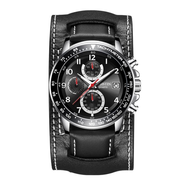 Ochstin 7233 Orologio al quarzo multifunzionale in pelle impermeabile per polso (argento+nero) - Immagine 1