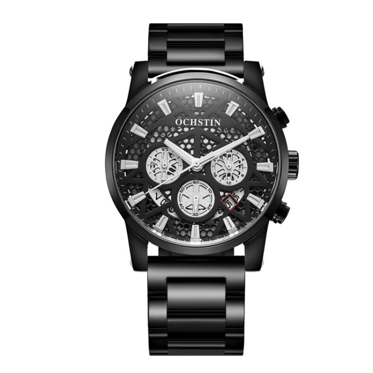 OCHSTIN 7241 Multifunctional Quartz Waterproof Steel Strap Men Watch(Black) - Immagine 1