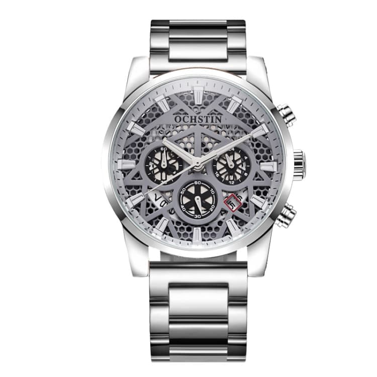 OCHSTIN 7241 Multifunctional Quartz Waterproof Steel Strap Men Watch(Silver Grey) - Immagine 1