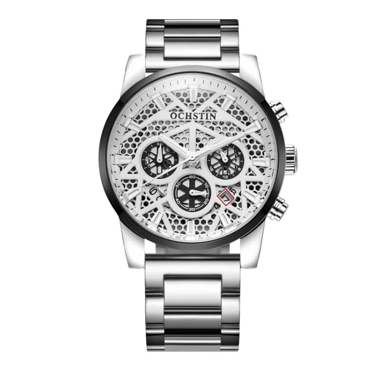 OCHSTIN 7241 Multifunctional Quartz Waterproof Steel Strap Men Watch(Silver White) - Immagine 1