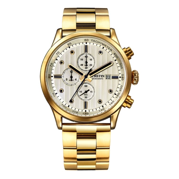 OCHSTIN 7244 Fashion Steel Strap Multifunctional Quartz Men Watch(Gold White) - Immagine 1