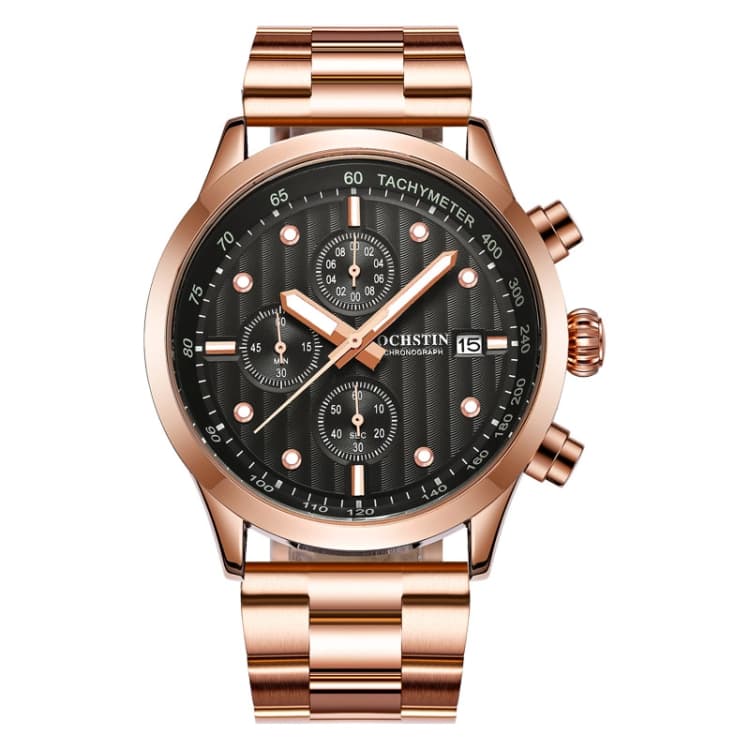 OCHSTIN 7245 Fashion Steel Strap Multifunctional Quartz Men Watch(Rose Gold Black) - Immagine 1