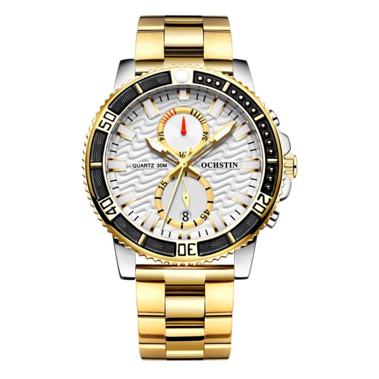 OCHSTIN 7250 Fashion Steel Strap Multifunctional Quartz Men Watch(Gold) - Immagine 1
