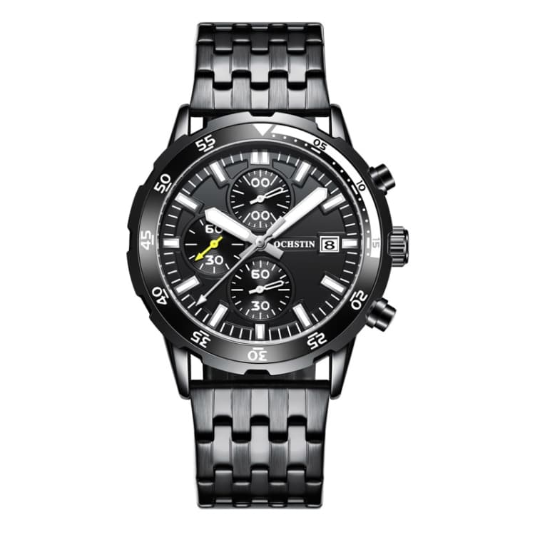 OCHSTIN 7252 Fashion Steel Strap Multifunctional Quartz Men Watch(Black) - Immagine 1
