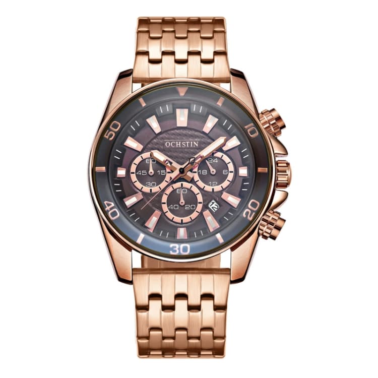 OCHSTIN 7259 Fashion Steel Strap Multifunctional Quartz Men Watch(Rose+Coffee+Rose) - Immagine 1