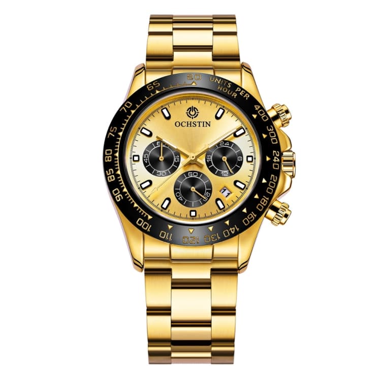 OCHSTIN Augusten 6103B Multi Function Quartz Watch Sports luminous Waterproof Watch Calendar Steel Band Men Watch(Gold) - Immagine 1