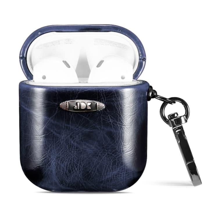 Custodia protettiva per auricolari in pelle cerata con moschettone per AirPods 1/2 (Blu) - Immagine 1