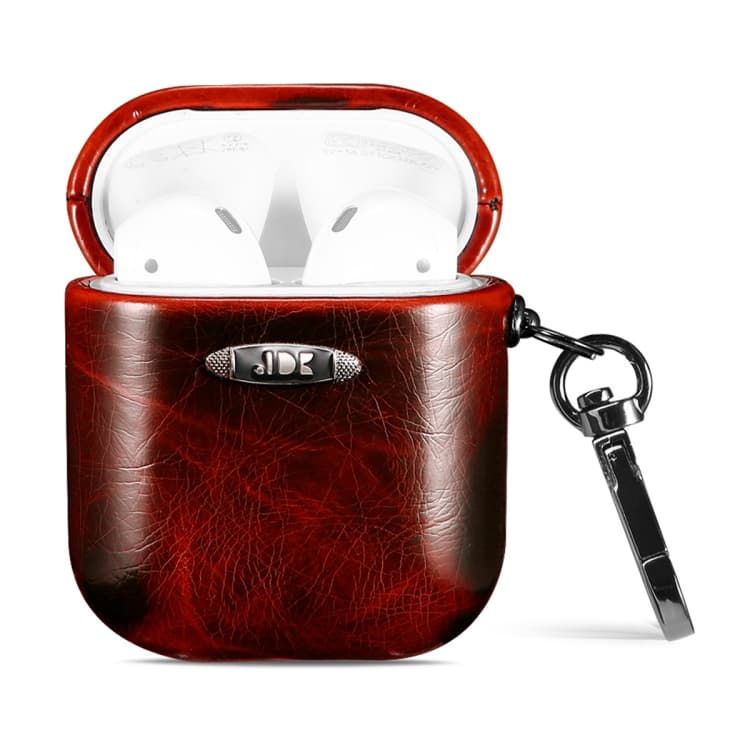 Custodia protettiva per auricolari in pelle cerata con moschettone per AirPods 1/2 (Rosso) - Immagine 1