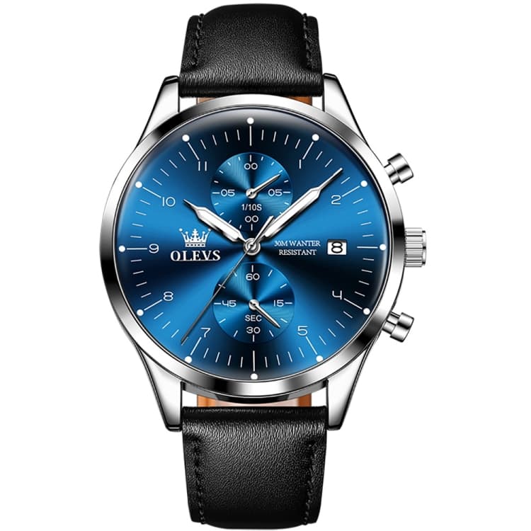 OLEVS 2880 Men Multifunctional Business Waterproof Leather Strap Quartz Watch(Blue) - Immagine 1