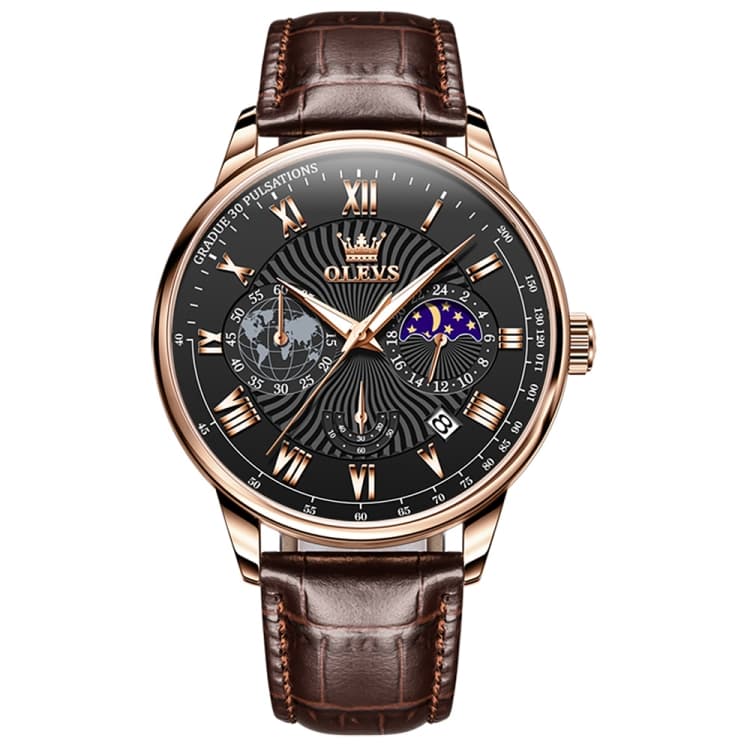 OLEVS 2893 Men Multifunctional Business Quartz Watch(Brown + Black) - Immagine 1