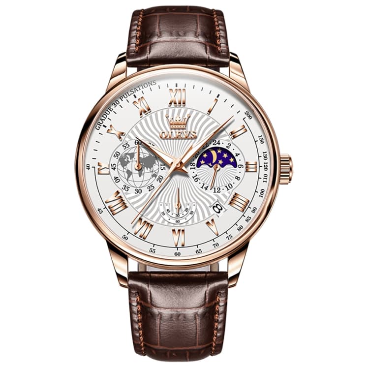 OLEVS 2893 Men Multifunctional Business Quartz Watch(Brown + White) - Immagine 1