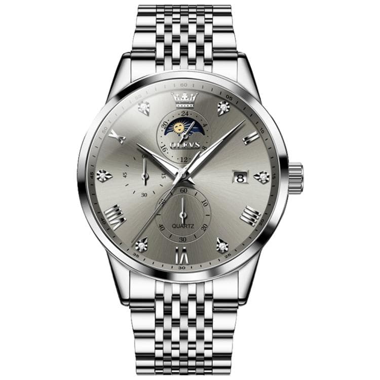 OLEVS 2925 Men Multifunctional Waterproof Luminous Quartz Watch(Silver Grey) - Immagine 1