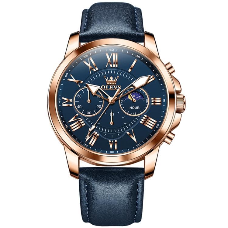 OLEVS 3632 Men Multifunctional Large Dial Luminous Waterproof Quartz Watch(Blue + Rose Gold) - Immagine 1