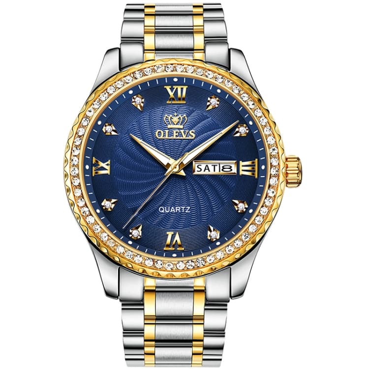 OLEVS 5565 Men Fashion Waterproof Stainless Steel Strap Diamond Quartz Watch(Blue) - Immagine 1