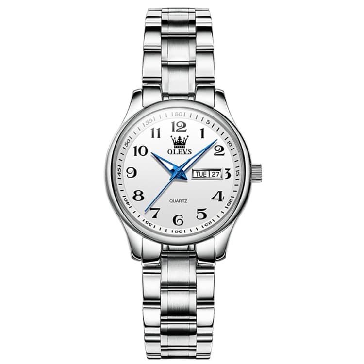 OLEVS 5567 Orologio al quarzo impermeabile con cinturino in acciaio per donna (Bianco + Argento) - Immagine 1