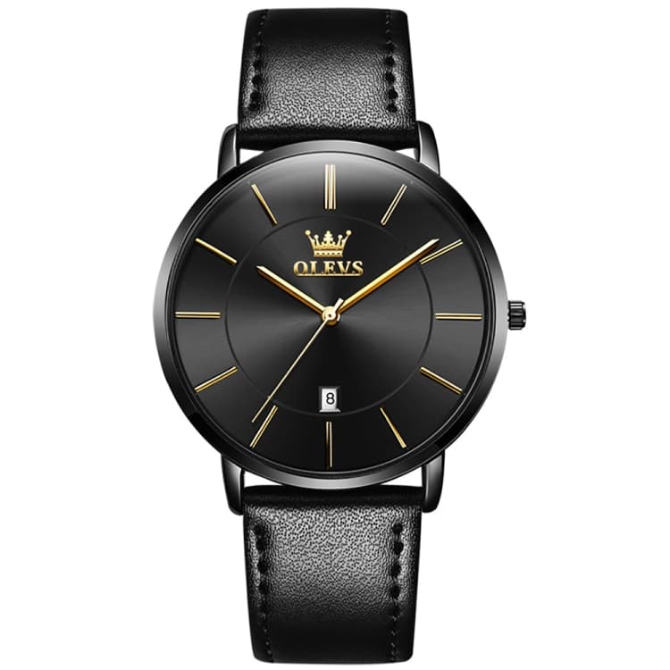 OLEVS 5869 Men Business Waterproof Genuine Leather Strap Quartz Watch(Black) - Immagine 1