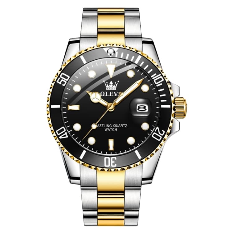 OLEVS 5885 Men Fashion Waterproof Luminous Quartz Watch(Black + Gold) - Immagine 1