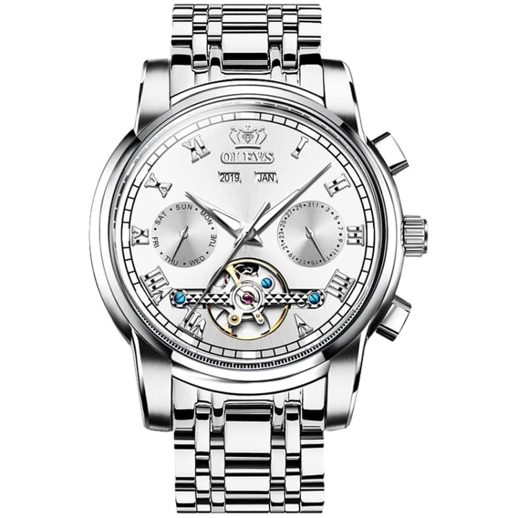 OLEVS 6607 Multi-function Men Big Flywheel Automatic Waterproof Mechanical Watch(White) - Immagine 1