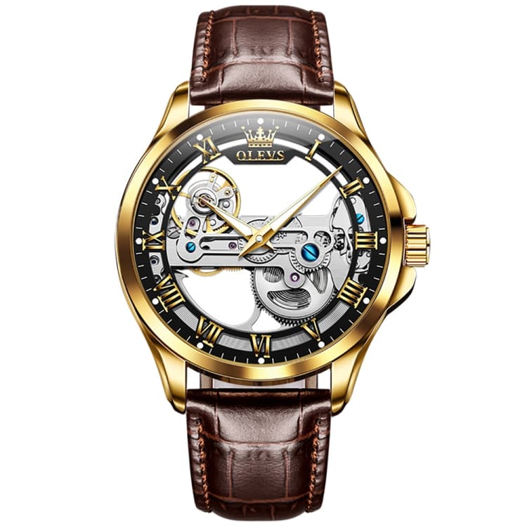OLEVS 6661 Men Fashion Luminous Waterproof Mechanical Watch(Black + Gold) - Immagine 1