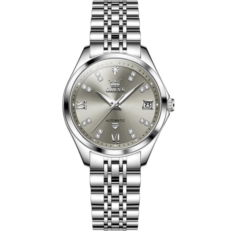 OLEVS 9801 Orologio meccanico da donna con diamante, impermeabile, con calendario singolo (grigio) - Immagine 1