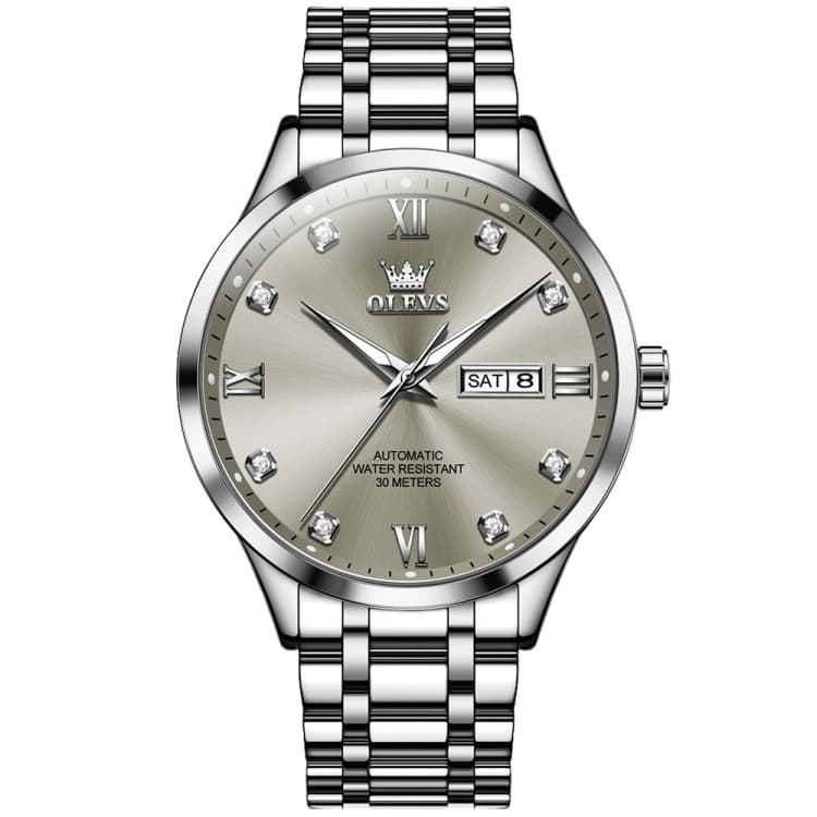 OLEVS 9946 Men Diamond Roman Scale Waterproof Quartz Watch(Grey + Silver) - Immagine 1