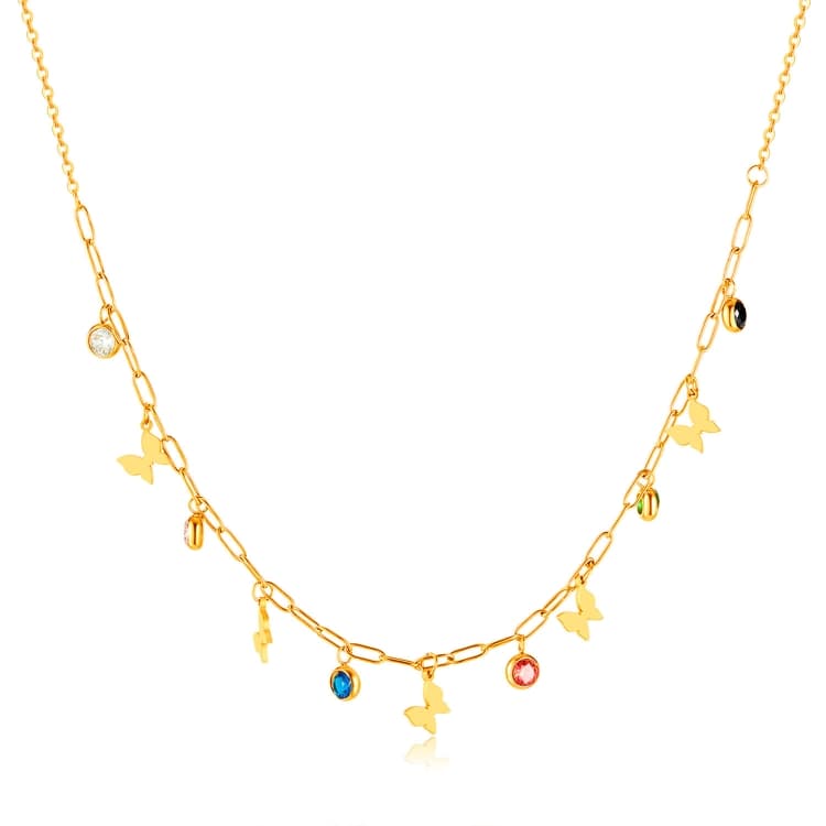 Collana con ciondolo a farfalla in acciaio inossidabile con zirconi colorati Dopamina OPK GX2406 - Immagine 1