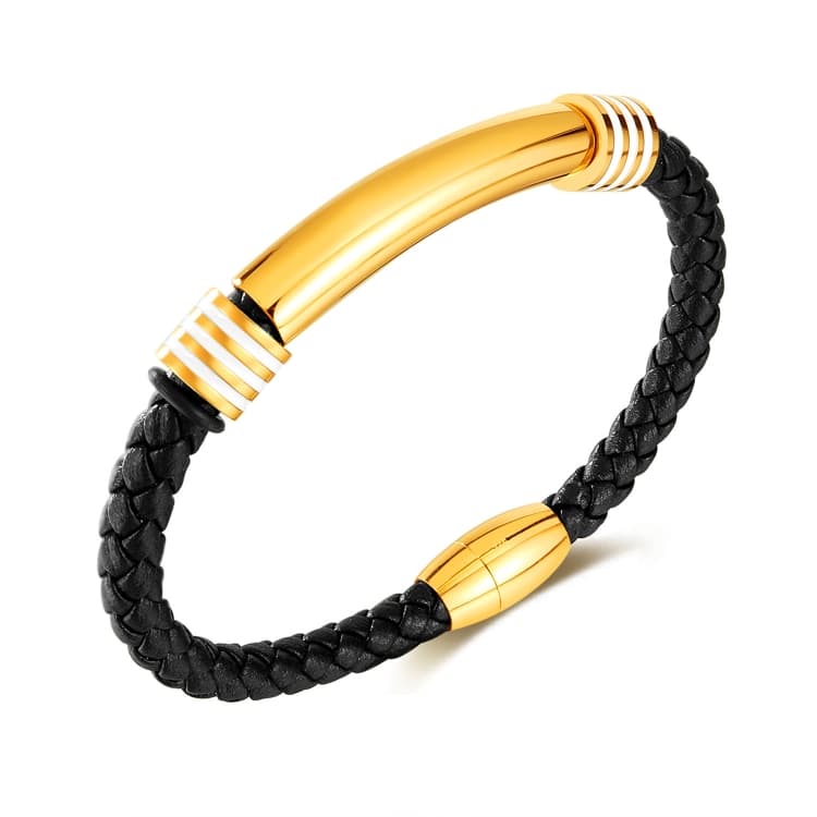 OPK PH1586 Bracciale in pelle semplice da uomo con fibbia magnetica in acciaio inossidabile, colore: oro - Immagine 1