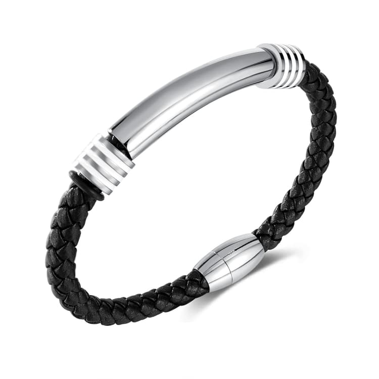 OPK PH1586 Bracciale in pelle semplice per uomo con fibbia magnetica in acciaio inossidabile, Colore: Acciaio - Immagine 1