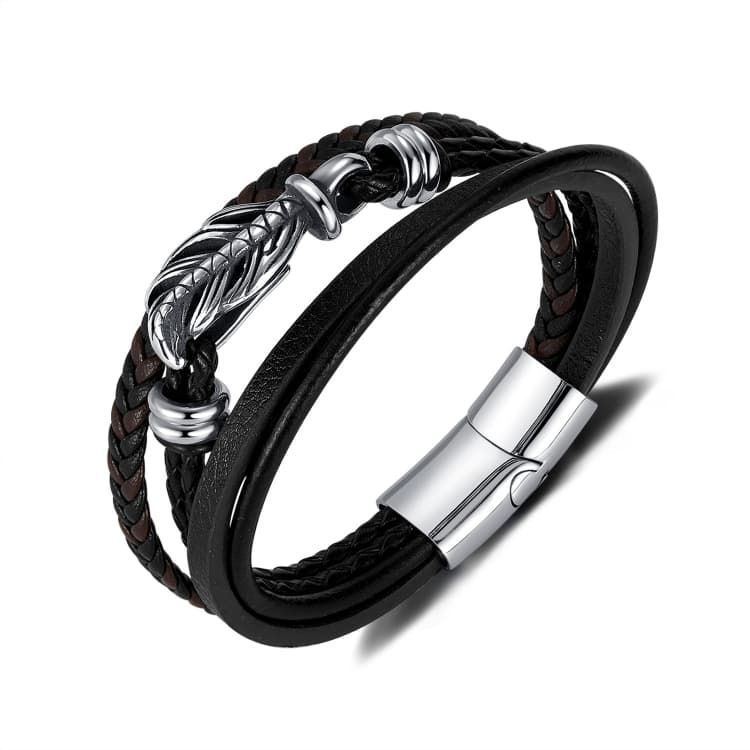 Bracciale in pelle intrecciata multistrato vintage in acciaio inossidabile OPK PH1589 - Immagine 1