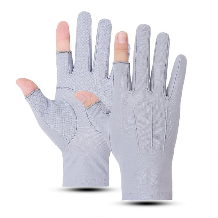 Outdoor Bicycle Riding Fishing Gloves Thin Breathable Anti-UV Sports Ice Silk Gloves, Style: Men 2 Fingers Gray