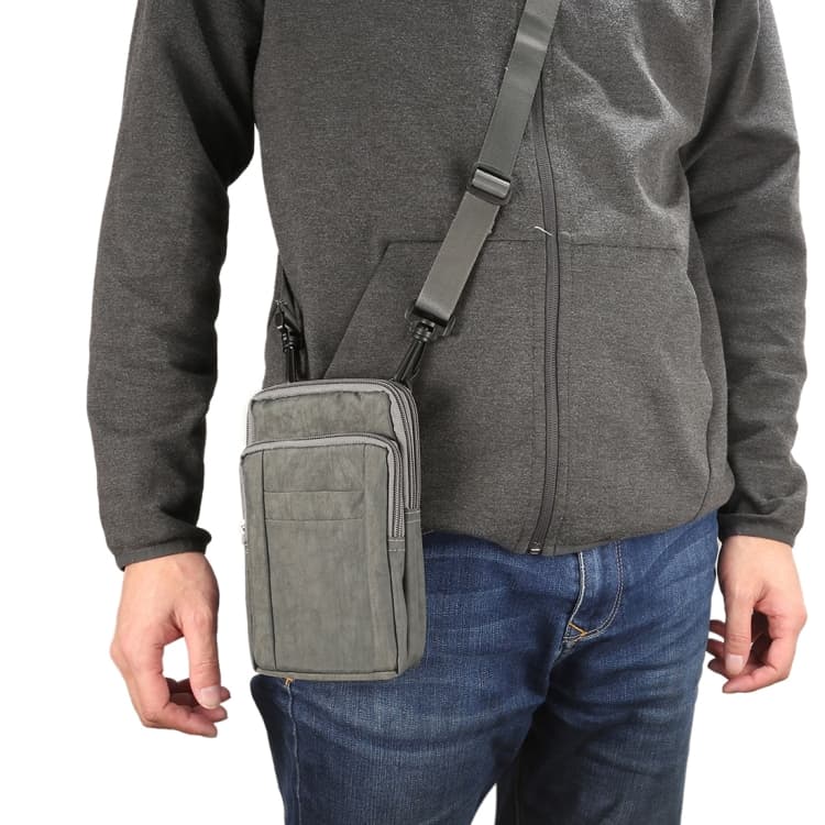 Outdoor Phone Carrying Case Pouch Nylon Crossbody Shoulder Cell Phone Holster Waist Belt Wallet Bag with Carabiner(Grey) - Immagine 1
