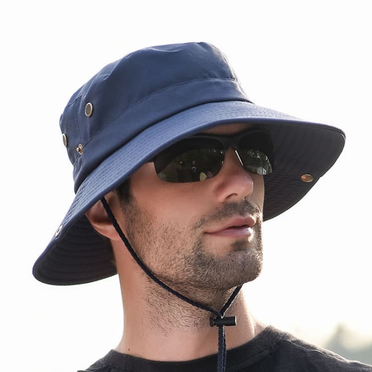 Cappello da sole da esterno per escursionismo, falda larga, traspirante, cappello da pescatore con protezione solare (Blu marino) - Immagine 1