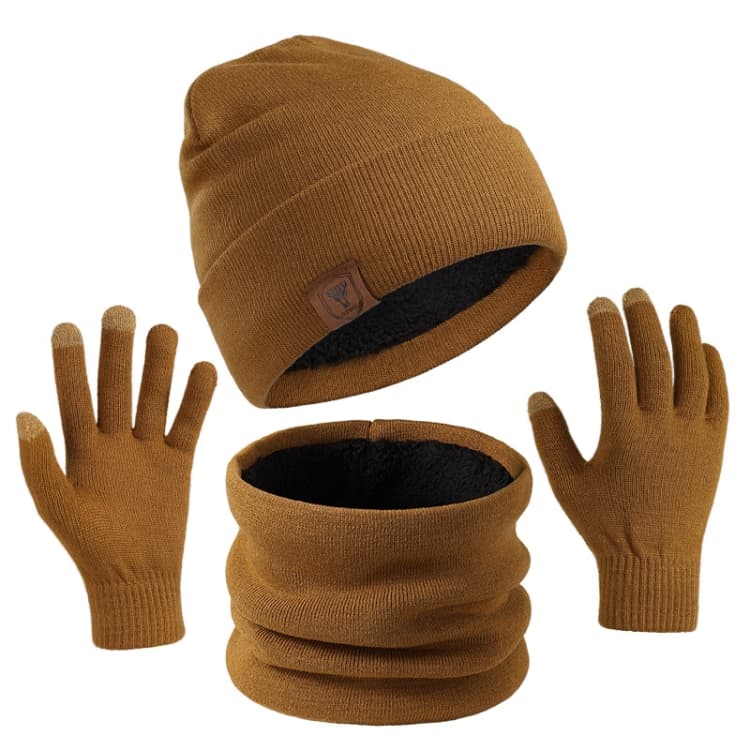 Set 3 in 1 di cappello, sciarpa e guanti in lana calda OZERO per uomo e donna (Marrone)