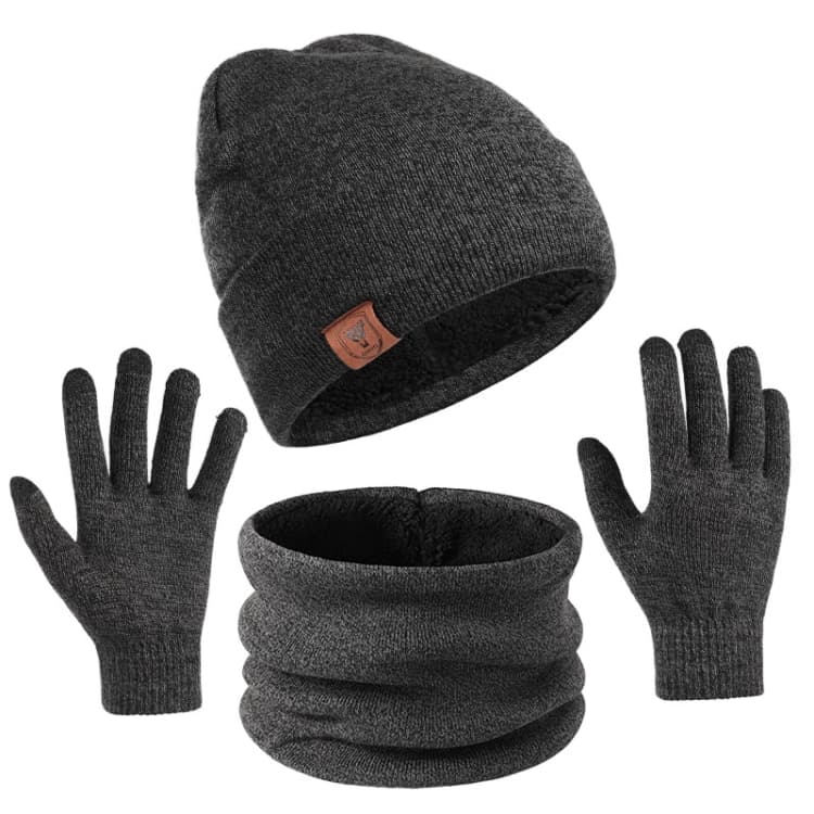 Set 3 in 1 di cappello, sciarpa e guanti in lana calda OZERO per uomo e donna (Grigio)