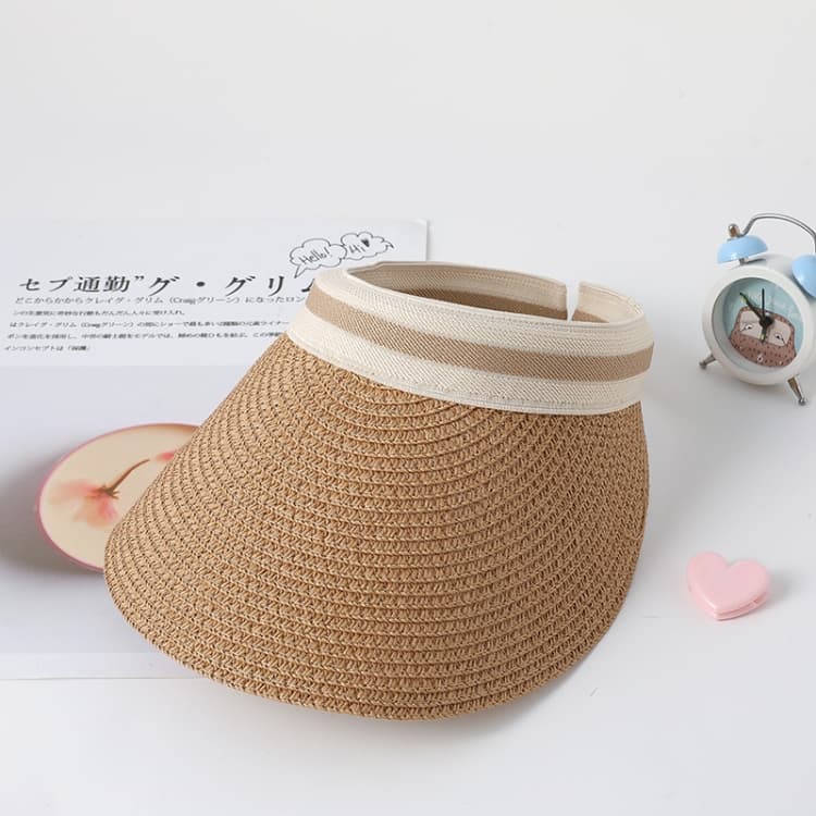 Parent-child Beach Sun Protection Empty Top Sunshade Straw Hat, Color: For Adult (Coffee) - Immagine 1