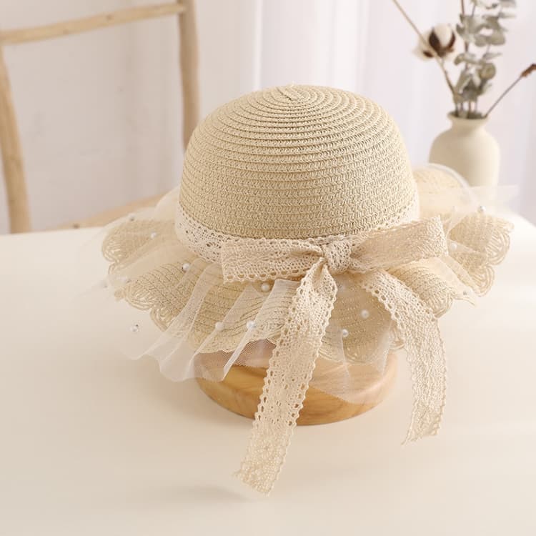 Cappello a tesa larga stile principessa per genitore e bambino, cappello di paglia per adulti 56-58 cm (beige) - Immagine 1