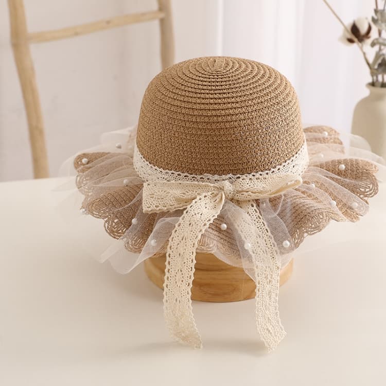 Cappello di paglia stile principessa per adulti e bambini 56-58 cm (cachi) - Immagine 1