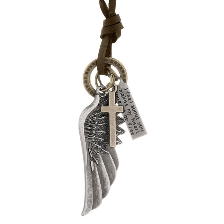 Ciondolo Ali d'Angelo Personalizzato Collana Lunga Semplice Regolabile (Argento) - Immagine 1
