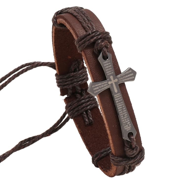 Bracciale in pelle intrecciata personalizzato, semplice, regolabile, vintage (Marrone) - Immagine 1