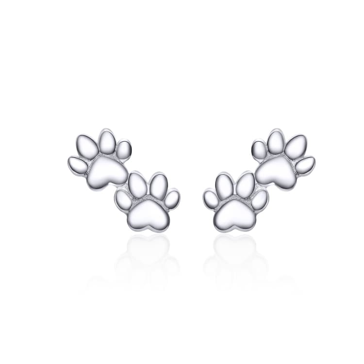 Orecchini a bottone in argento sterling a forma di zampa di animale, semplici e placcati in platino - Immagine 1