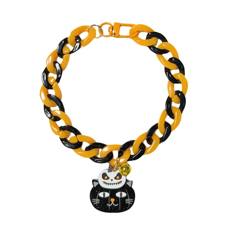 Collana per animali domestici di Halloween con ciondolo a cartone animato, collana per cani e gatti, catena decorativa regolabile per le feste, stile: Gatto nero (S-20cm)