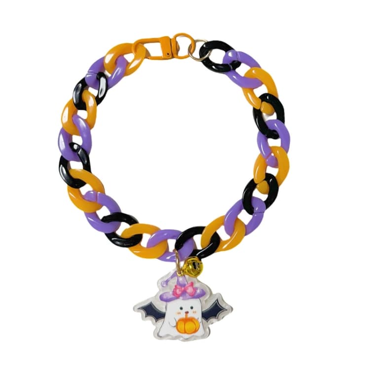 Collana per animali domestici di Halloween con ciondolo a forma di cartone animato, collana regolabile per cani e gatti, decorazione per le feste, stile: Fantasma (XL-50cm)