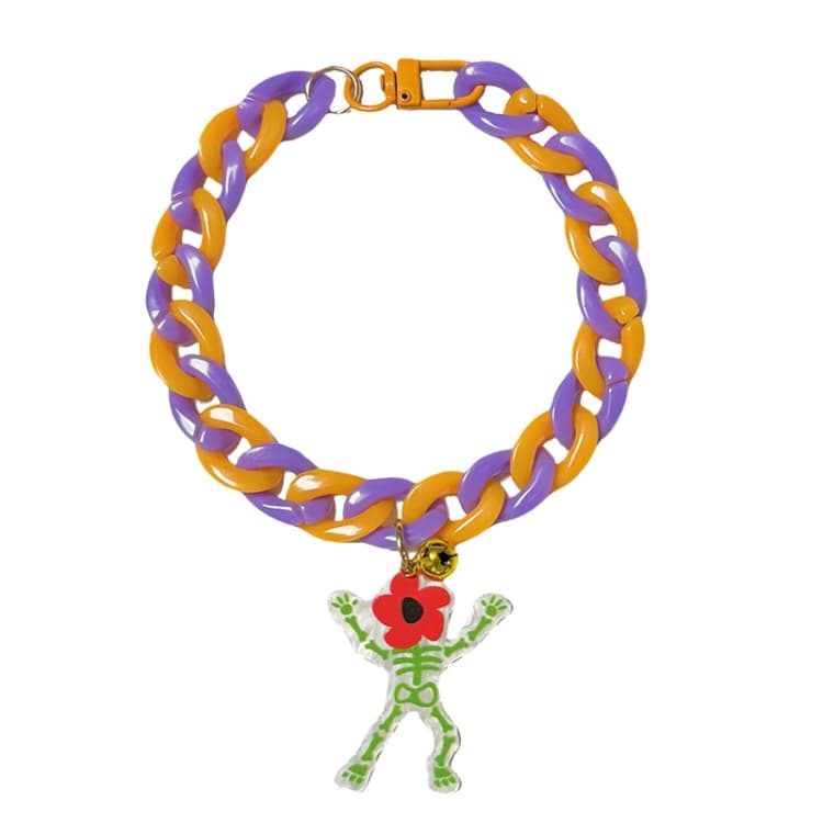 Collana per animali domestici di Halloween con ciondolo a cartone animato, collana per cani e gatti, catena decorativa regolabile per le feste, Stile: Teschio Verde (M-30cm)